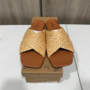Indigo Woven Tan Slide Sandals